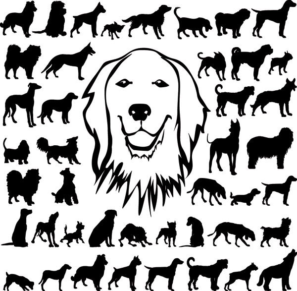 free vector Black and white dog silhouette vector